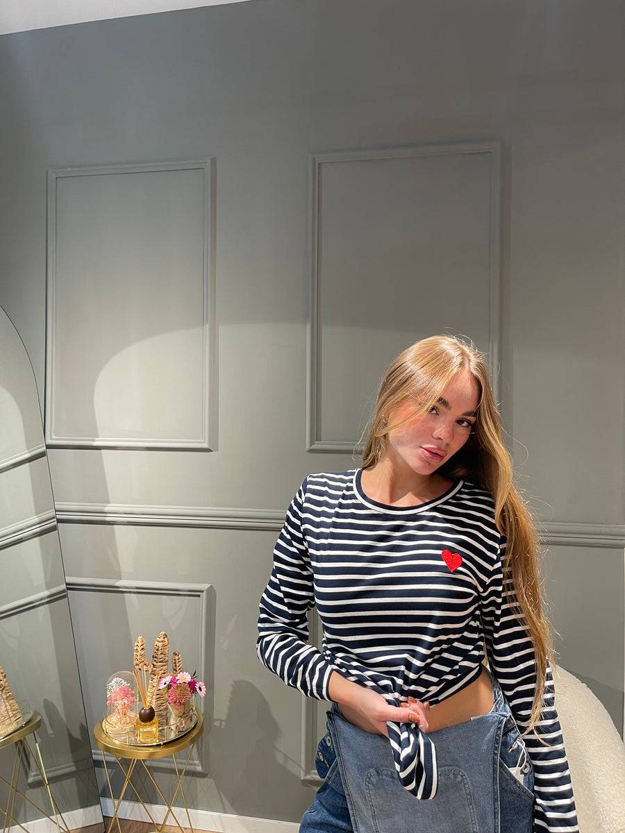 Lovely Sisters Maglia Heart blu-bianco Nuovo