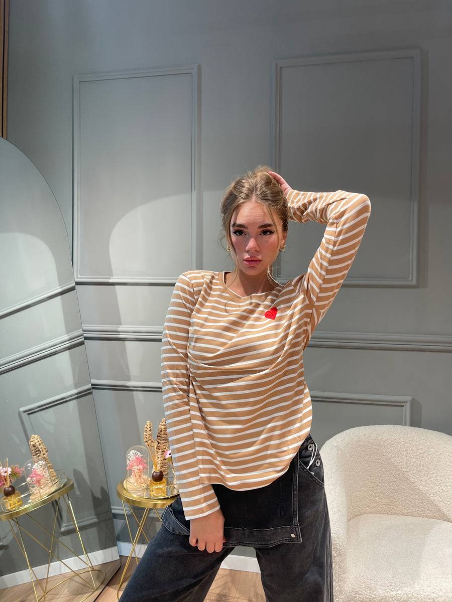 Lovely Sisters Maglia Heart beige-bianca Qualità
