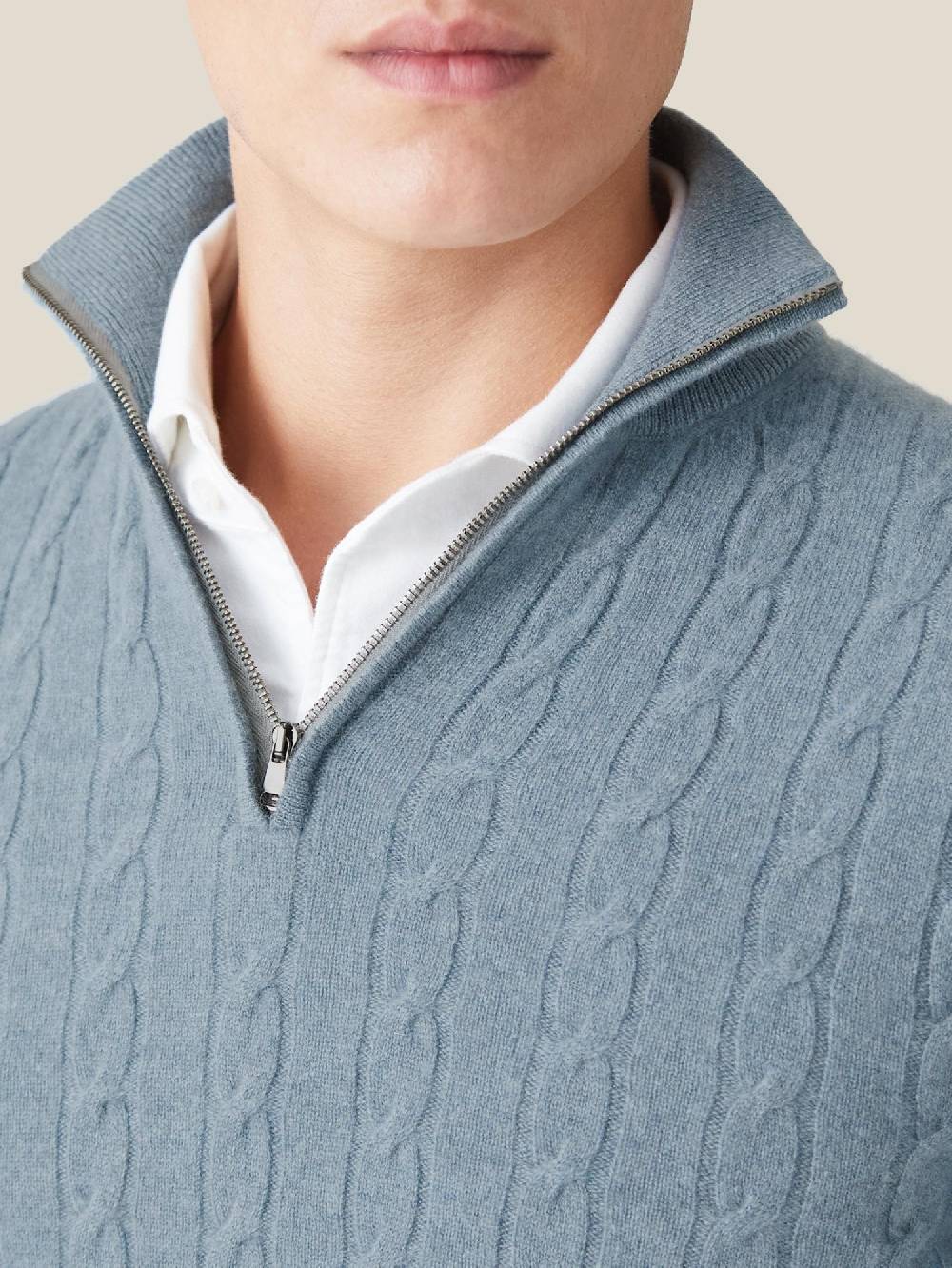 Luca Faloni maglia mezzocollo a trecce con zipcashmere a 2 fili Nuova