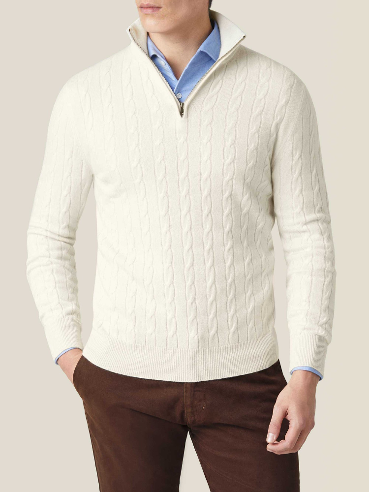 Luca Faloni maglia mezzocollo a trecce con zipcashmere a 2 fili