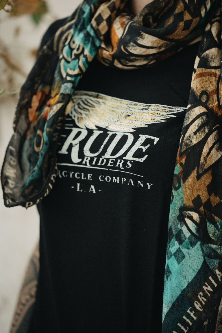 Rude Riders T-Shirt Donna Flying Wheel Nera Presa