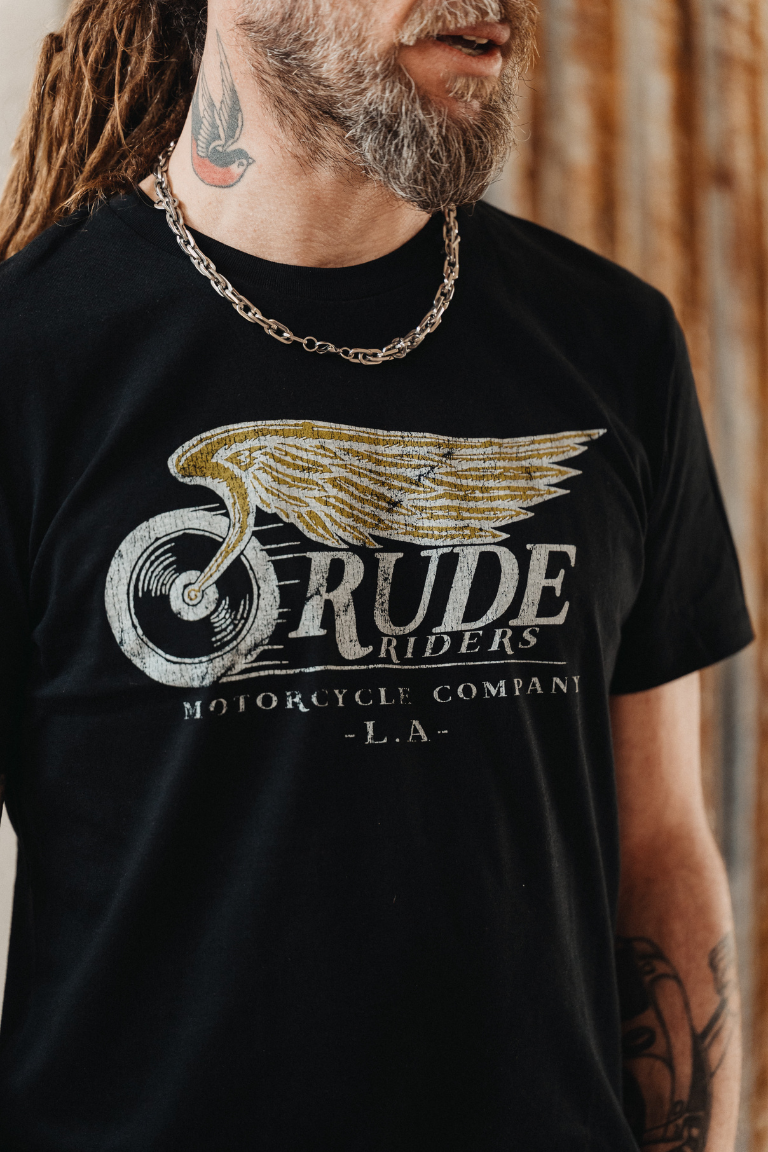 Rude Riders T-Shirt Uomo Flying Wheel Nera Promozione Limitata