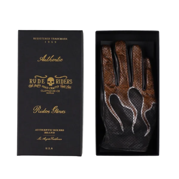 Rude Riders Guanti moto in pelle Flames Offerta Anniversario
