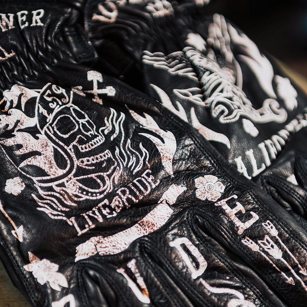 Rude Riders Guanti moto in pelle Tattoo Black Spedizione Gratuita