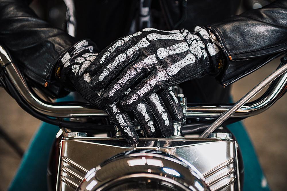 Rude Riders Guanti moto in pelle Bones Black Soddisfazione Garantita