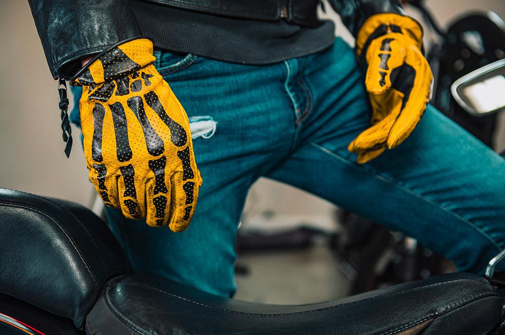 Rude Riders Guanti moto in pelle Bones Yellow Qualità Garantita
