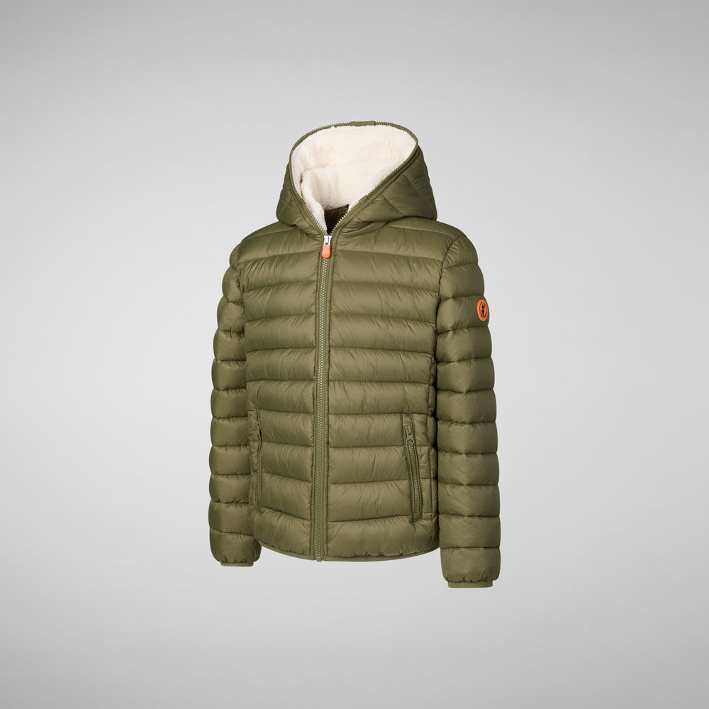 Save the duck PIUMINO ANIMAL FREE BAMBINO FINNEGAN DUSTY OLIVE Spedizione Gratuita