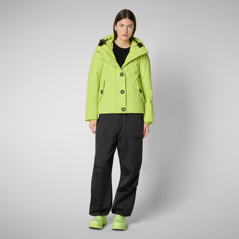 Save the duck PARKA DONNA CON CAPPUCCIO SHANON VERDE LIME Vendita Calda