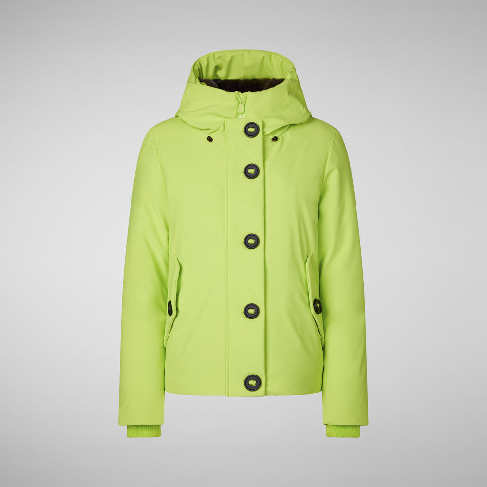 Save the duck PARKA DONNA CON CAPPUCCIO SHANON VERDE LIME Vendita Calda