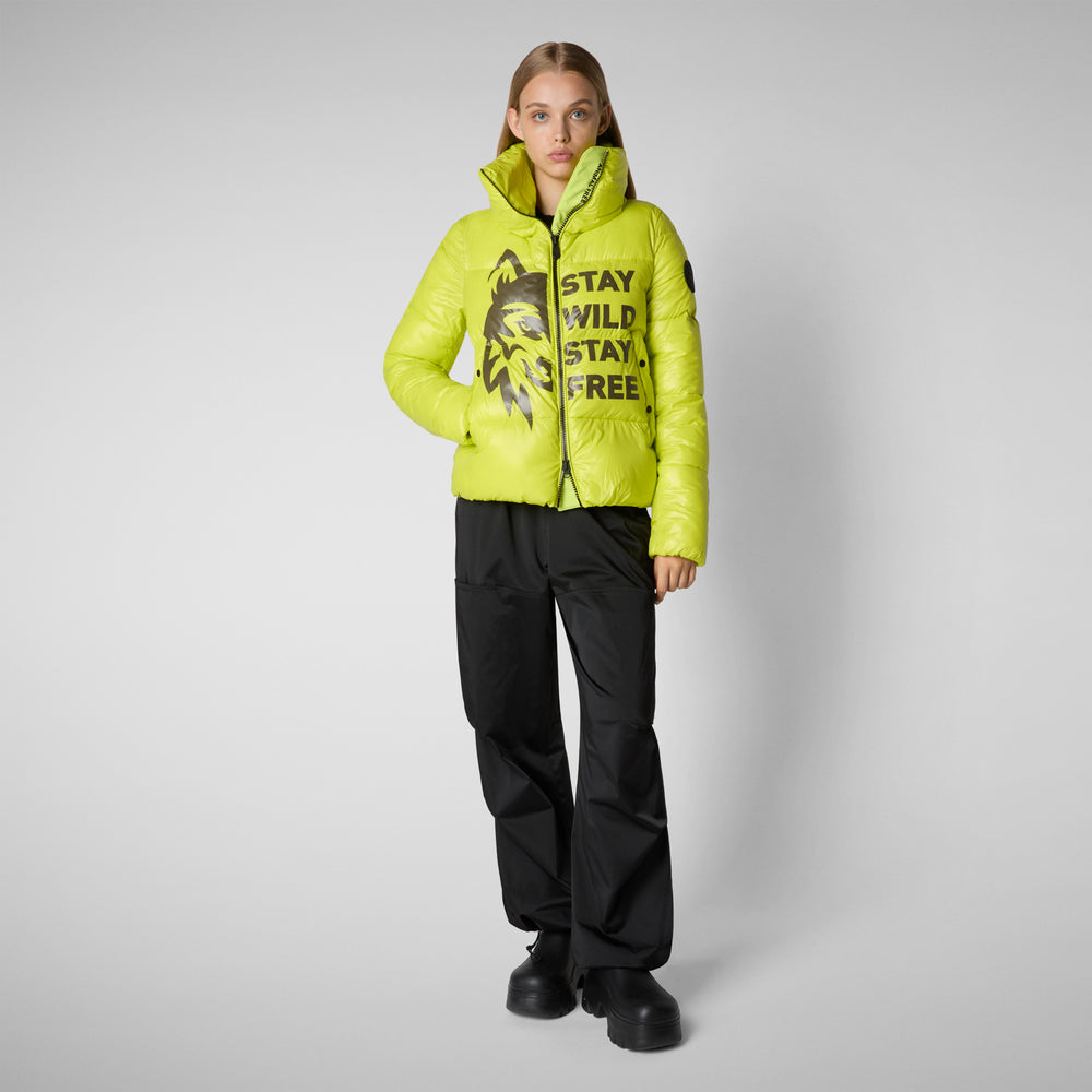 Save the duck GIACCA DONNA IVY VERDE LIME WOLF PRINT Nuova