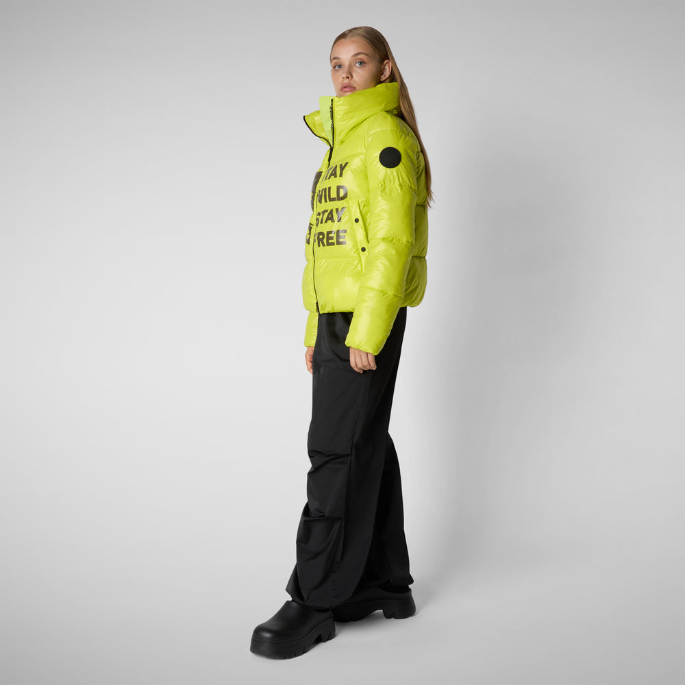 Save the duck GIACCA DONNA IVY VERDE LIME WOLF PRINT Nuova