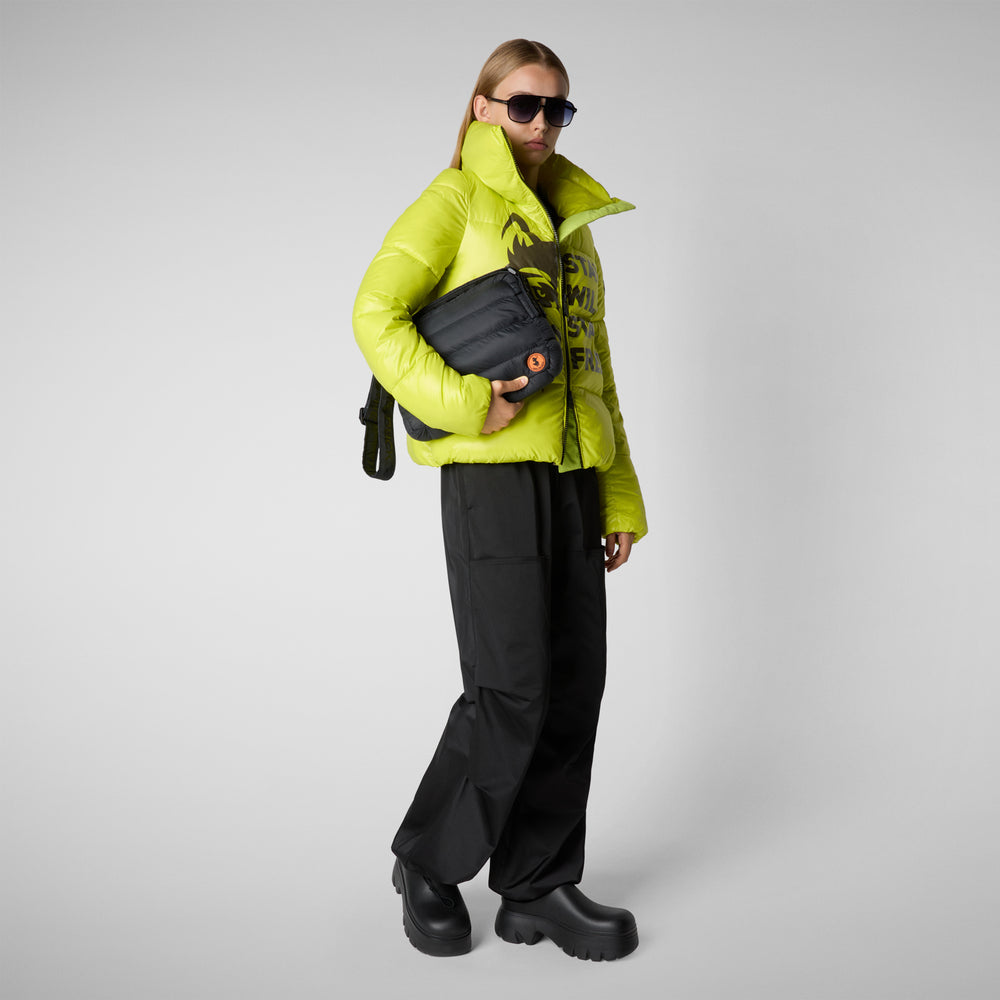 Save the duck GIACCA DONNA IVY VERDE LIME WOLF PRINT Nuova
