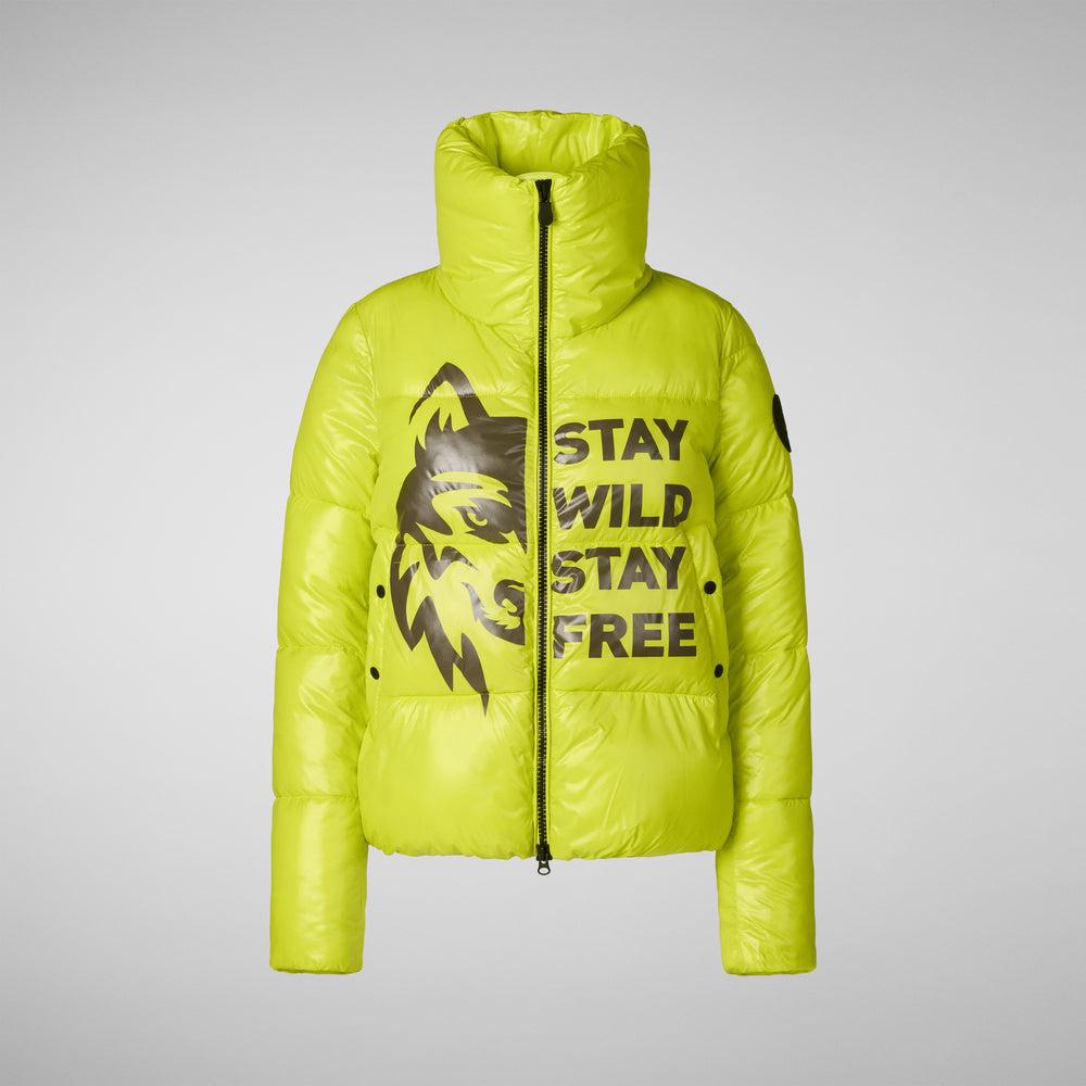 Save the duck GIACCA DONNA IVY VERDE LIME WOLF PRINT Nuova