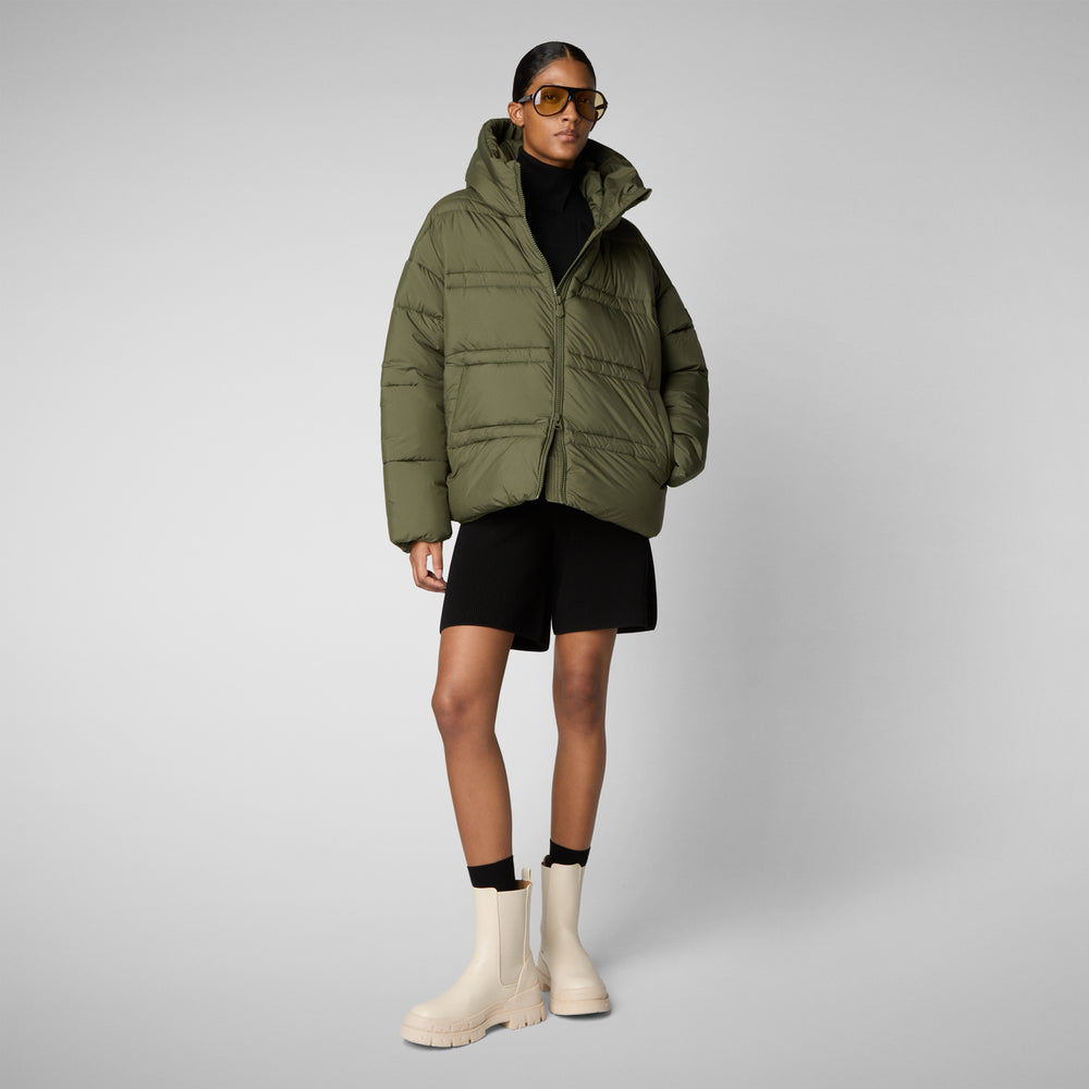 Save the duck PIUMINO ANIMAL FREE CON CAPPUCCIO DONNA KERI VERDE FORESTA In Linea