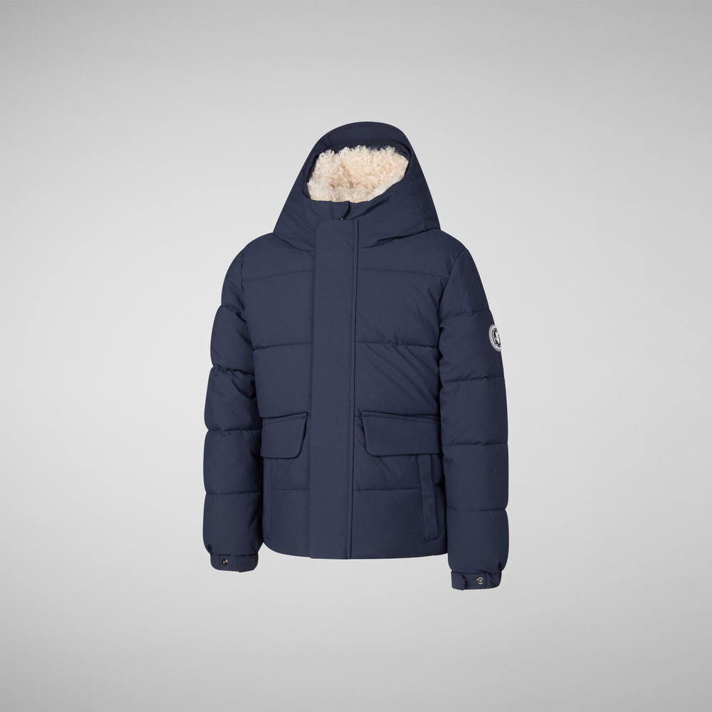 Save the duck PARKA CON CAPPUCCIO BAMBINO KLAUS NAVY BLU Consegna Veloce