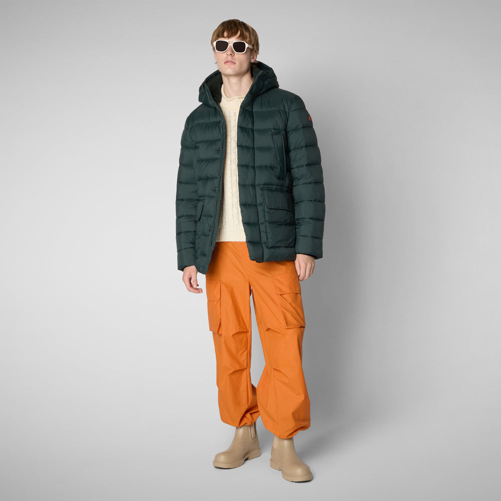 Save the duck PIUMINO ANIMAL FREE CON CAPPUCCIO UOMO LYLE VERDE NERO Prezzo Ridotto
