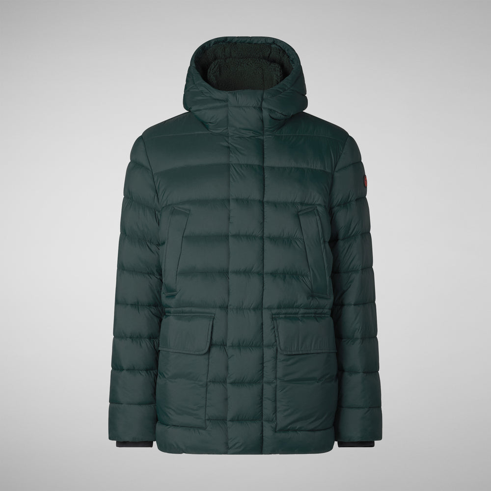 Save the duck PIUMINO ANIMAL FREE CON CAPPUCCIO UOMO LYLE VERDE NERO Prezzo Ridotto