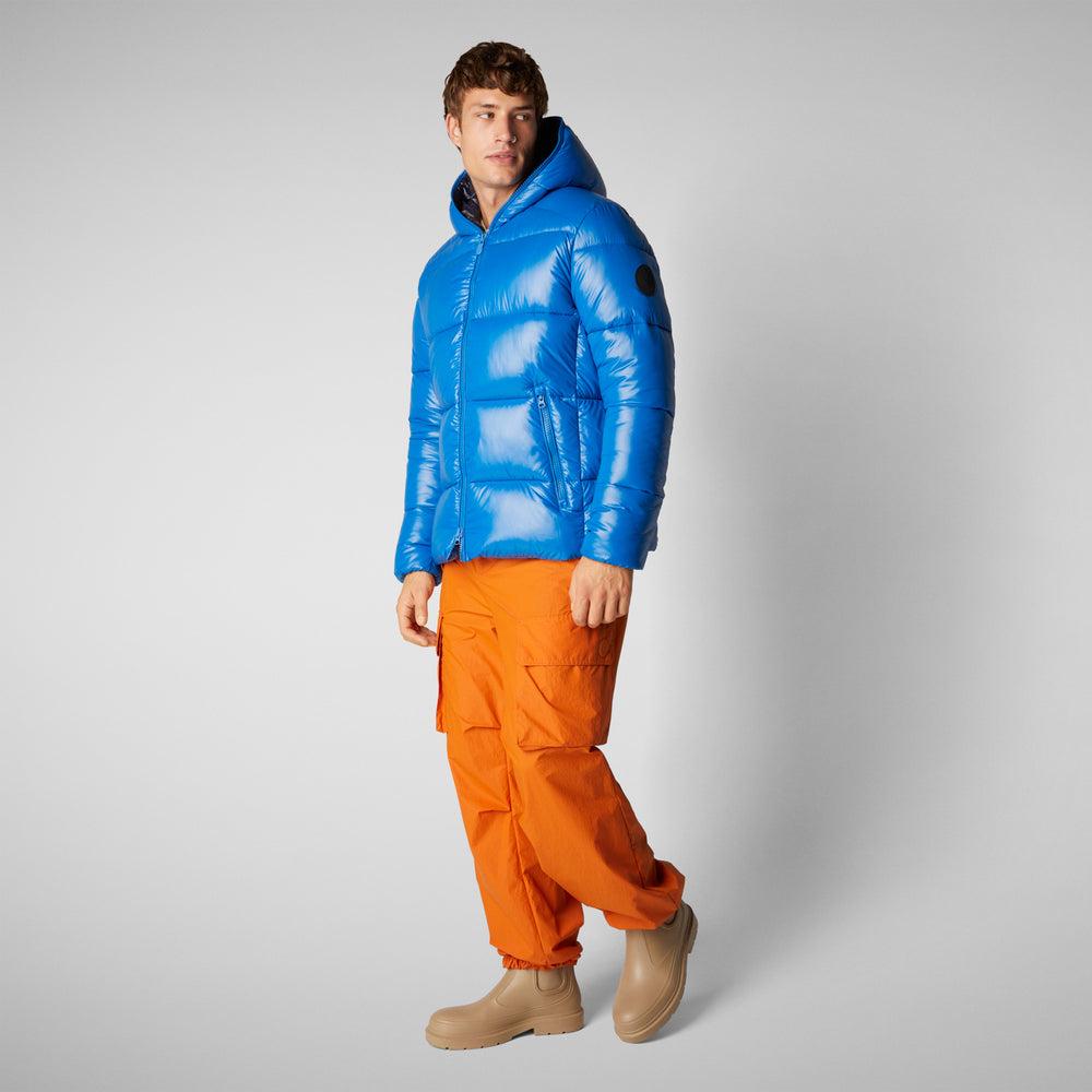 Save the duck PIUMINO ANIMAL FREE CON CAPPUCCIO UOMO EDGARD BLU MIRTILLO In Vendita