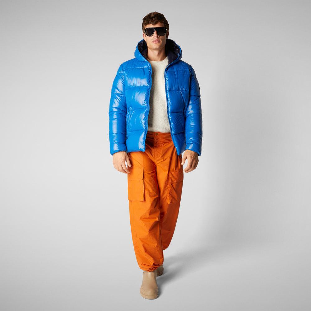 Save the duck PIUMINO ANIMAL FREE CON CAPPUCCIO UOMO EDGARD BLU MIRTILLO In Vendita