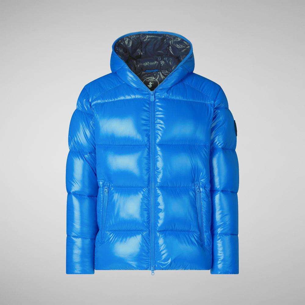 Save the duck PIUMINO ANIMAL FREE CON CAPPUCCIO UOMO EDGARD BLU MIRTILLO In Vendita