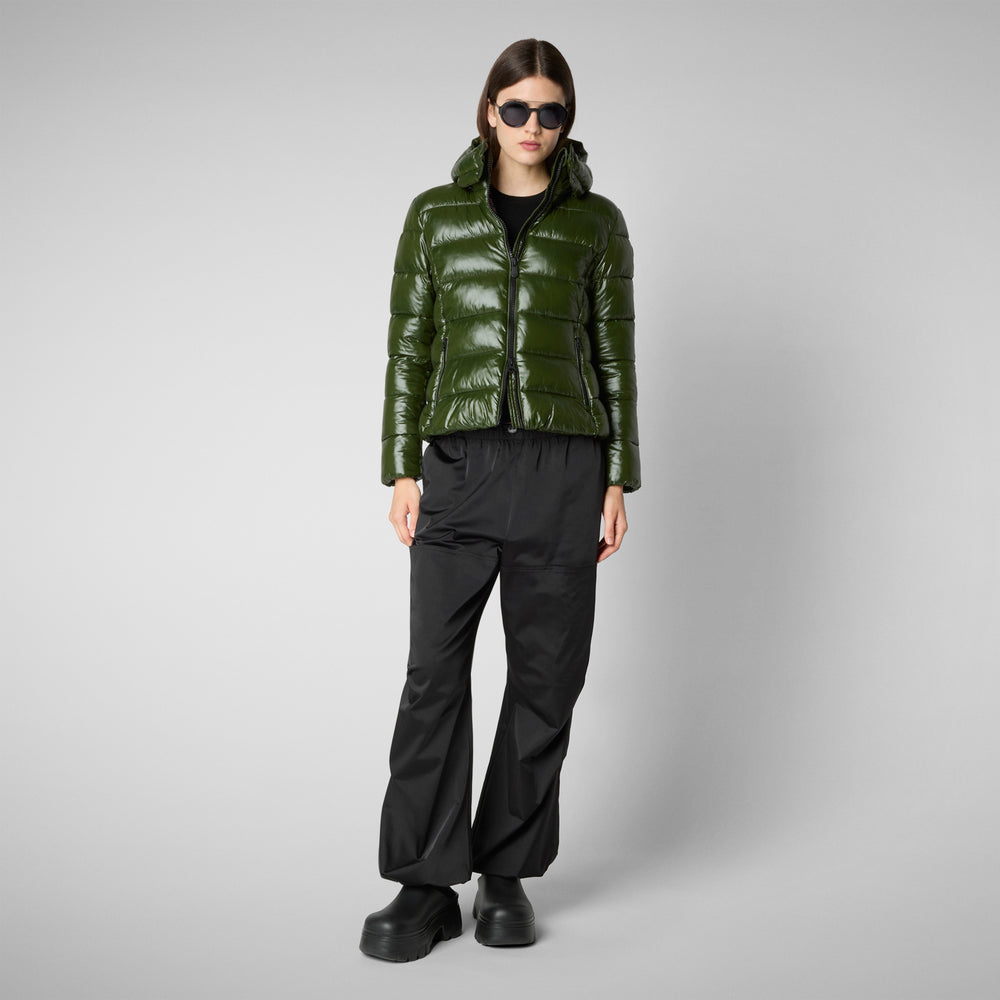 Save the duck PIUMINO ANIMAL FREE CON CAPPUCCIO DONNA COSMARY VERDE BOSCO Saldi Di Fabbrica