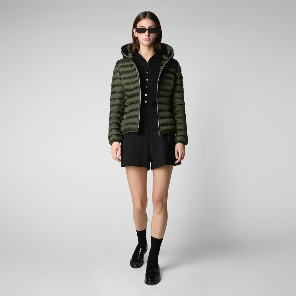 Save the duck PIUMINO ANIMAL FREE CON CAPPUCCIO DONNA ALEXIS VERDE BOSCO Moda