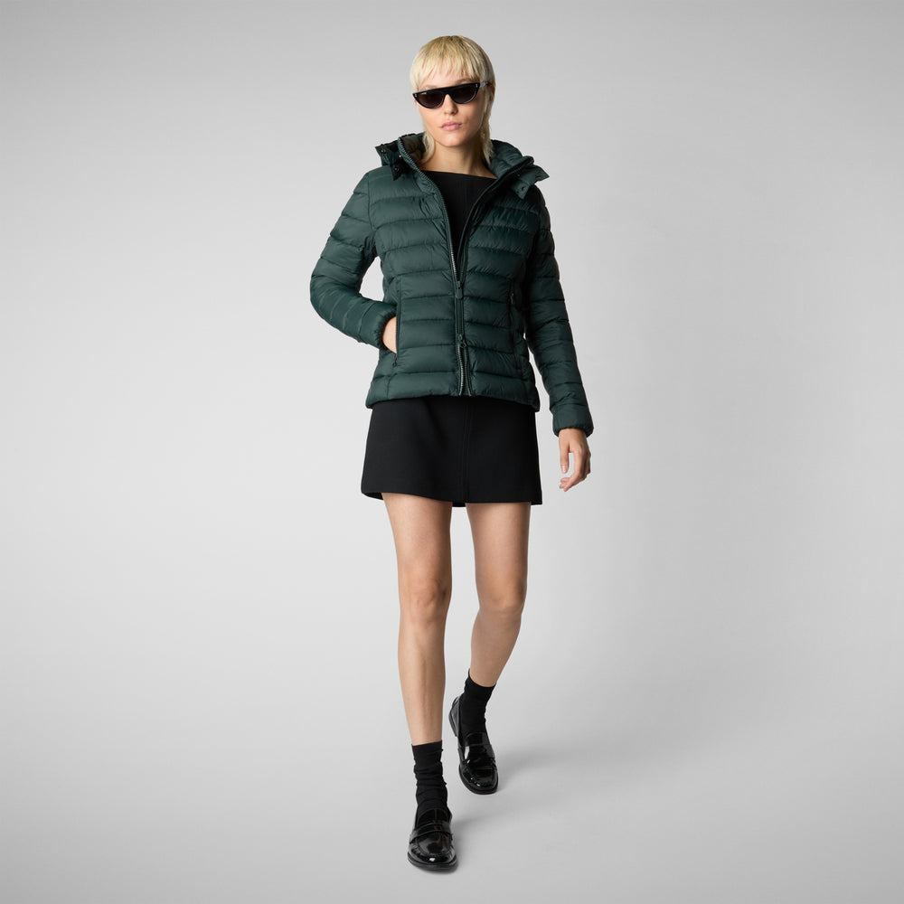 Save the duck PIUMINO ANIMAL FREE CON CAPPUCCIO DONNA AMELIE VERDE NERO 2025