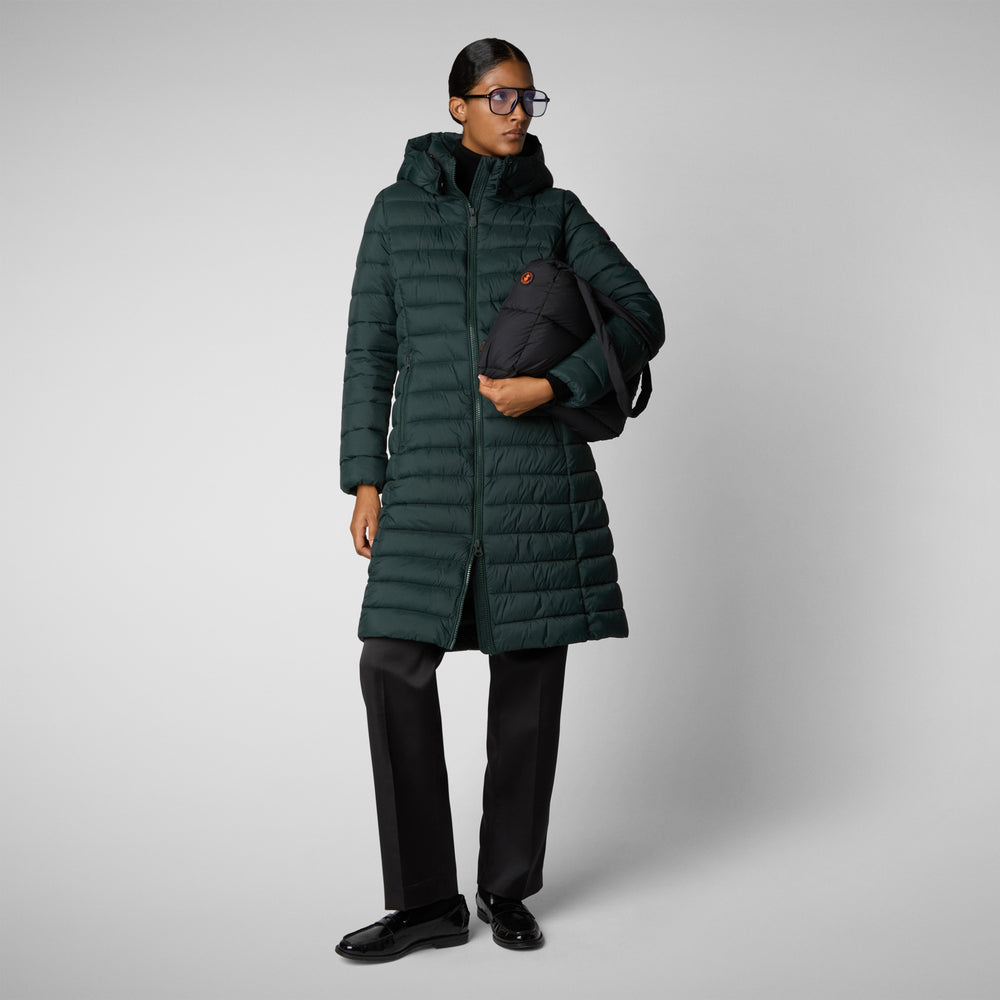 Save the duck PIUMINO ANIMAL FREE CON CAPPUCCIO DONNA EILEEN VERDE NERO Vendita Calda