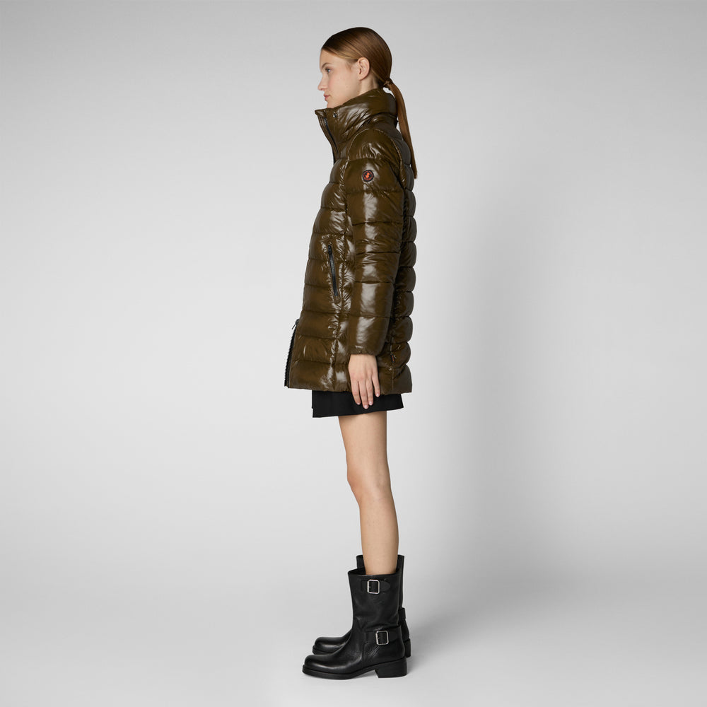 Save the duck PIUMINO ANIMAL FREE CON CAPPUCCIO DONNA MARJORIE VERDE MILITARE Soddisfazione Garantita