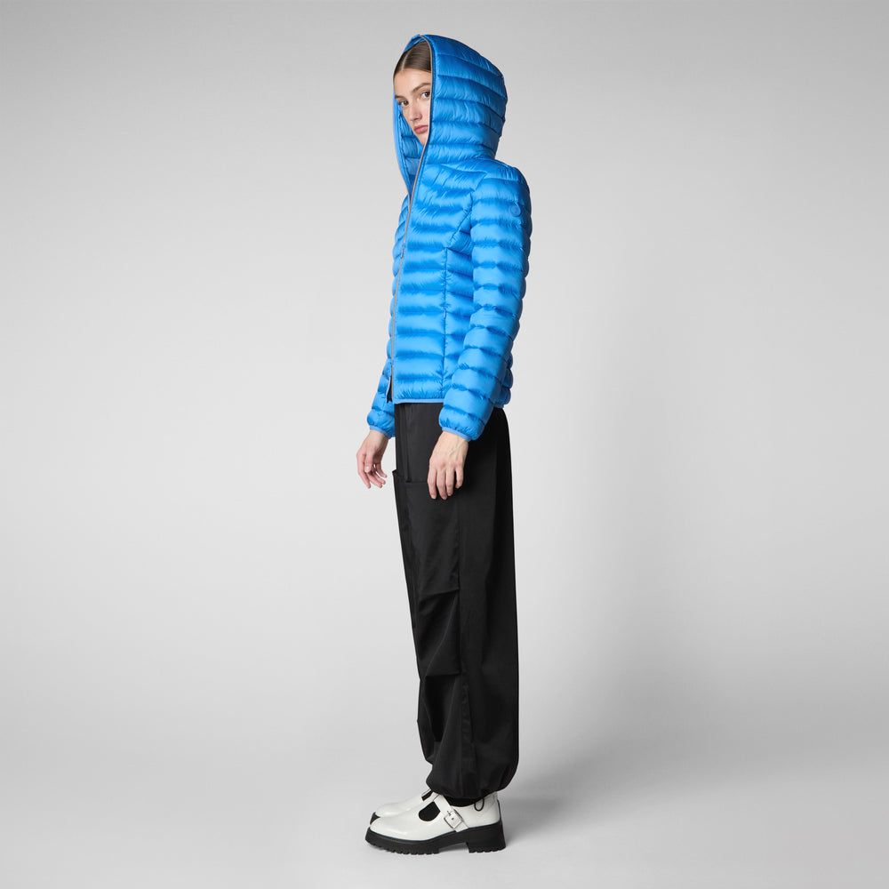 Save the duck PIUMINO ANIMAL FREE CON CAPPUCCIO DONNA ALEXIS BLU CERULEO Promozione Limitata