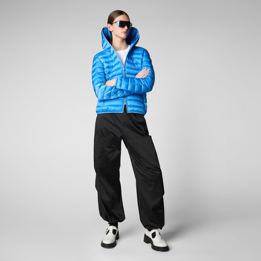 Save the duck PIUMINO ANIMAL FREE CON CAPPUCCIO DONNA ALEXIS BLU CERULEO Promozione Limitata