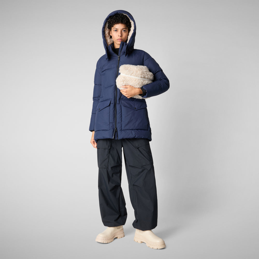 Save the duck PIUMINO ANIMAL FREE CON CAPPUCCIO DONNA FARRAH BLU NAVY Qualità Garantita