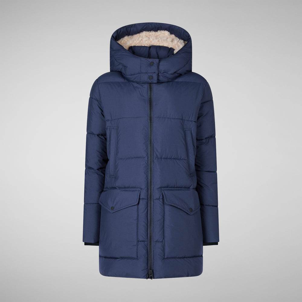 Save the duck PIUMINO ANIMAL FREE CON CAPPUCCIO DONNA FARRAH BLU NAVY Qualità Garantita