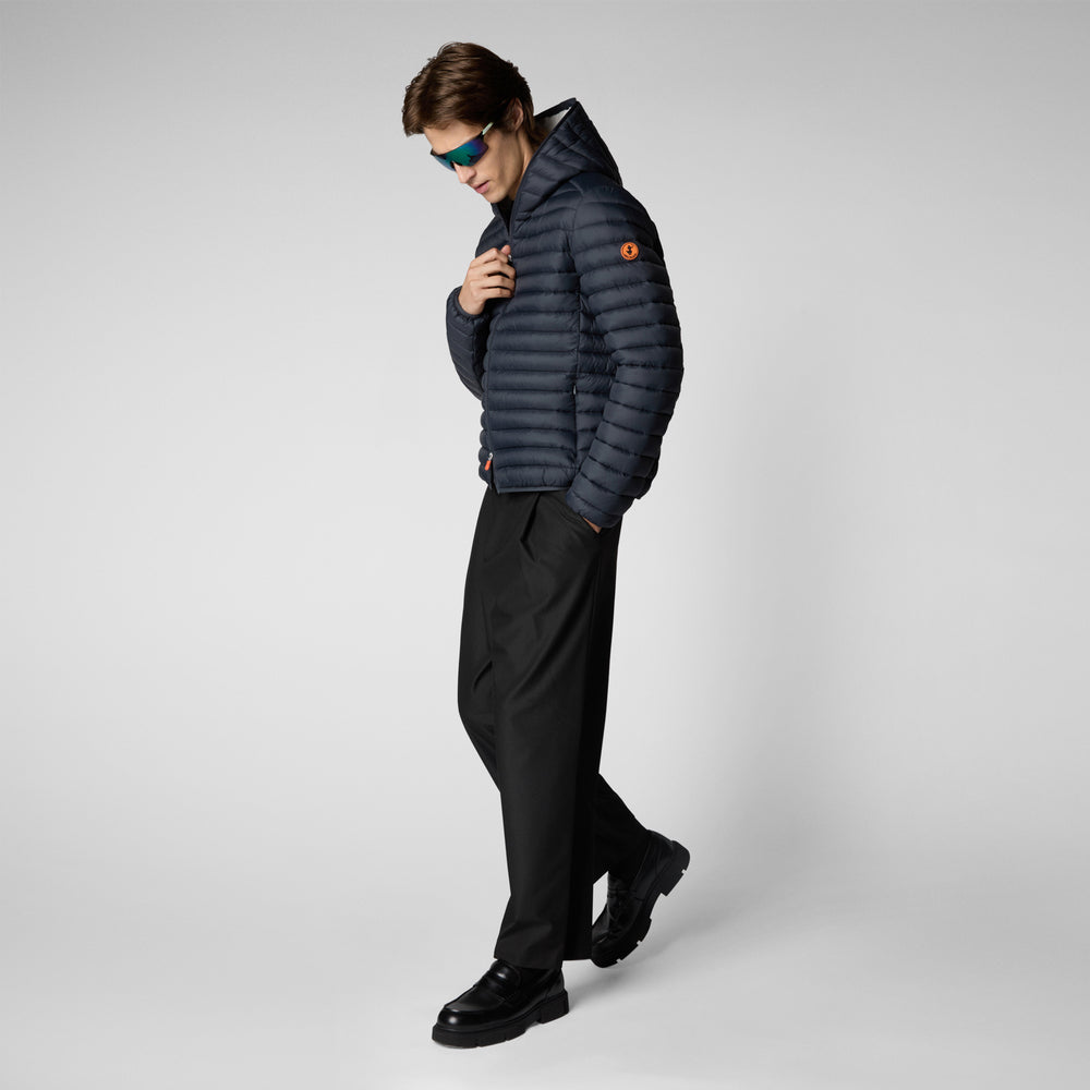 Save the duck PIUMINO ANIMAL FREE CON CAPPUCCIO UOMO DONALD GRIGIO NERO Sottocosto