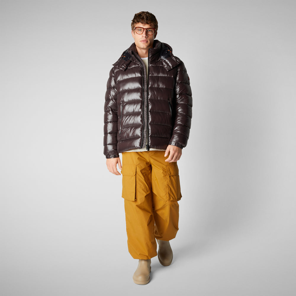 Save the duck PIUMINO ANIMAL FREE CON CAPPUCCIO UOMO FLORIAN MARRONE NERO Sconto