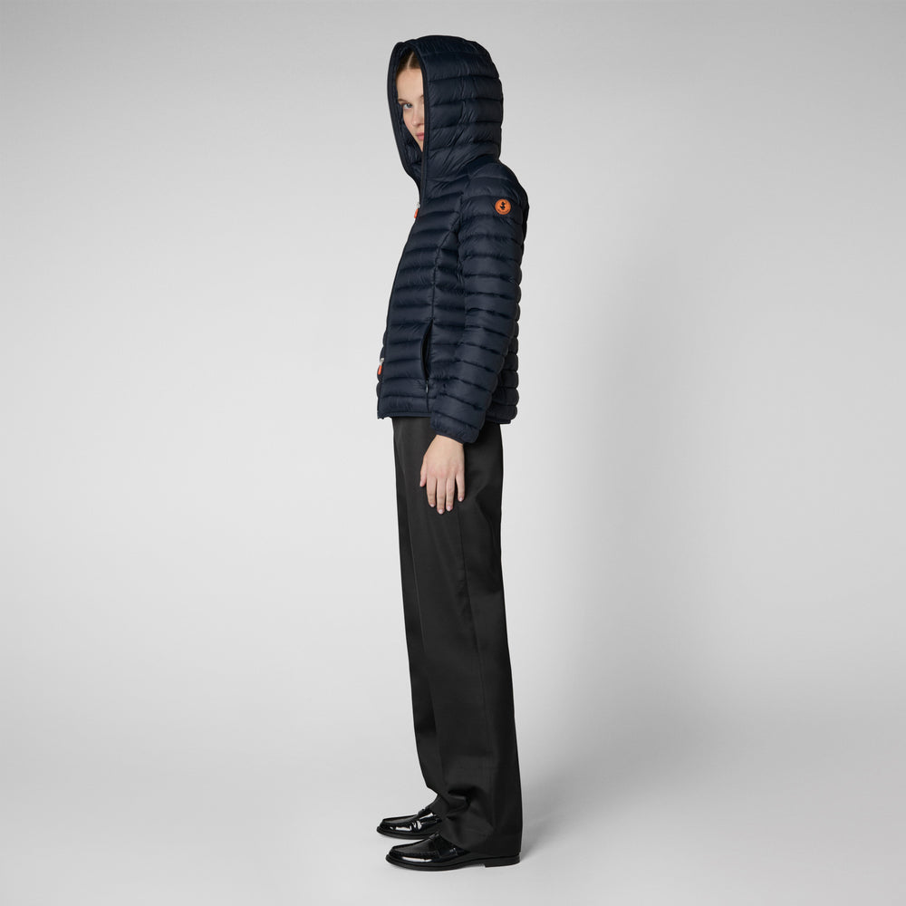 Save the duck PIUMINO ANIMAL FREE CON CAPPUCCIO DONNA DAISY BLU NERO Saldi Di Fabbrica