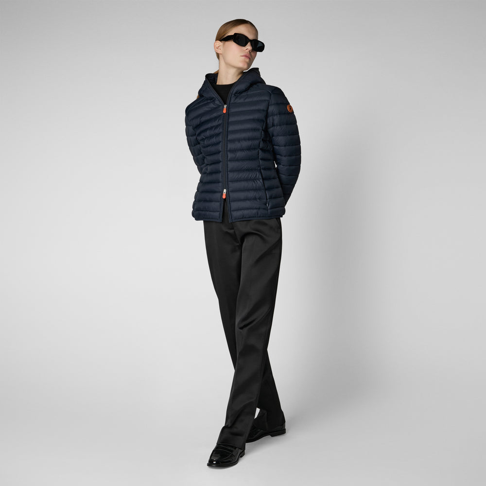 Save the duck PIUMINO ANIMAL FREE CON CAPPUCCIO DONNA DAISY BLU NERO Saldi Di Fabbrica