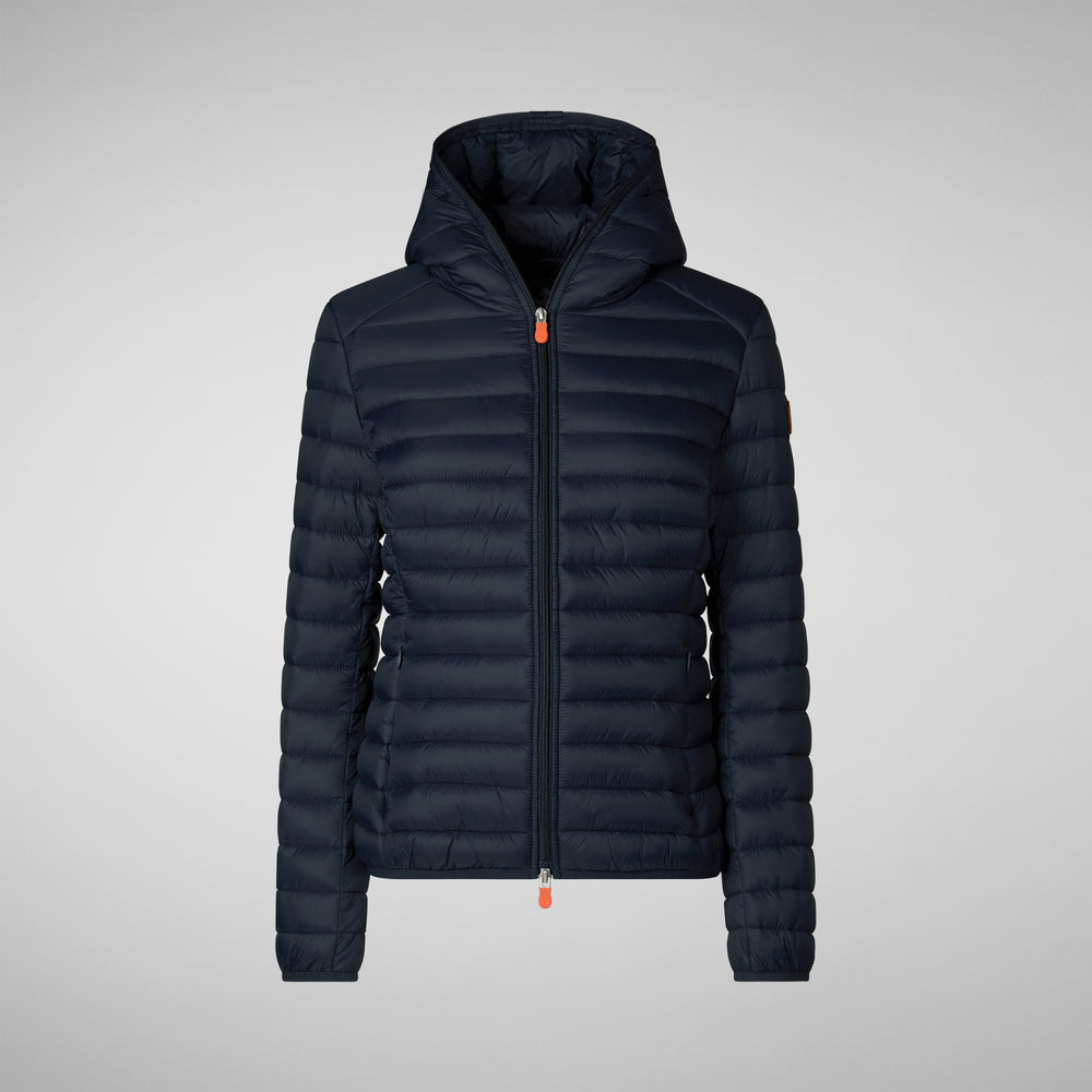 Save the duck PIUMINO ANIMAL FREE CON CAPPUCCIO DONNA DAISY BLU NERO Saldi Di Fabbrica