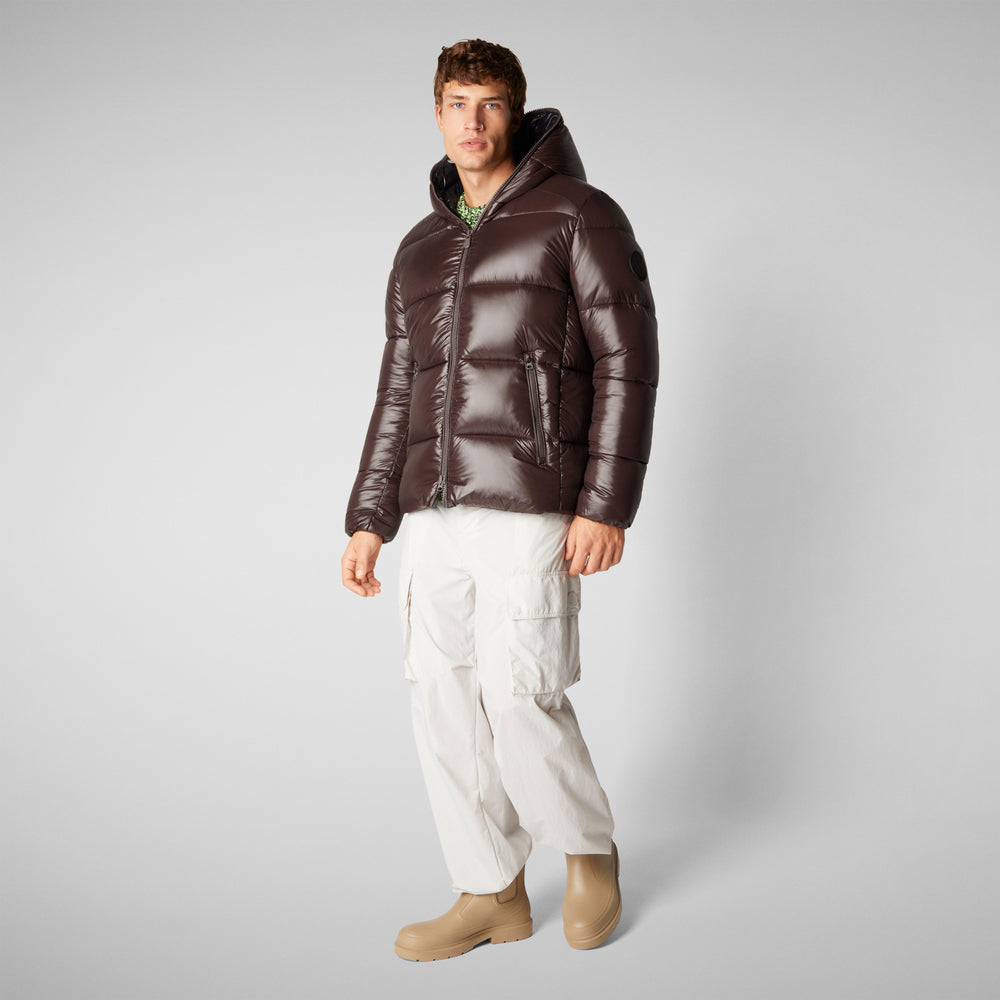 Save the duck PIUMINO ANIMAL FREE CON CAPPUCCIO UOMO EDGARD MARRONE NERO Italy