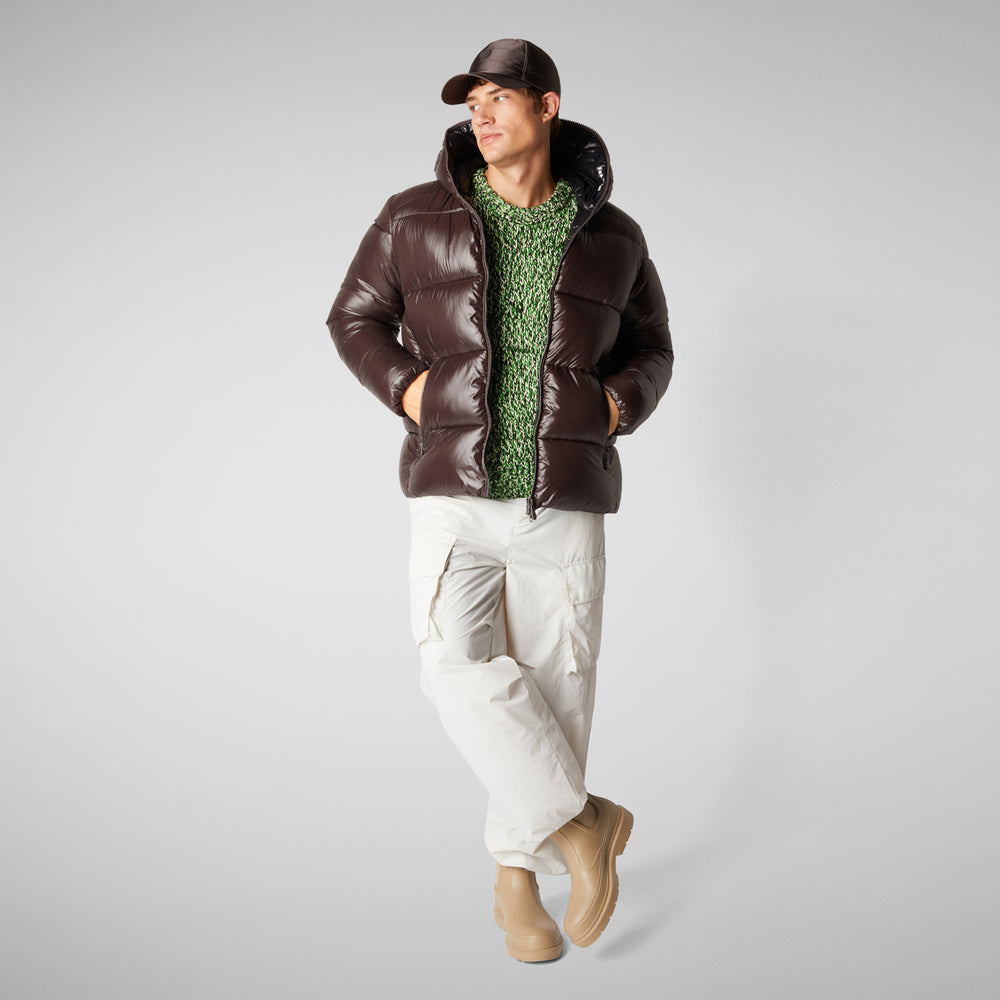 Save the duck PIUMINO ANIMAL FREE CON CAPPUCCIO UOMO EDGARD MARRONE NERO Italy