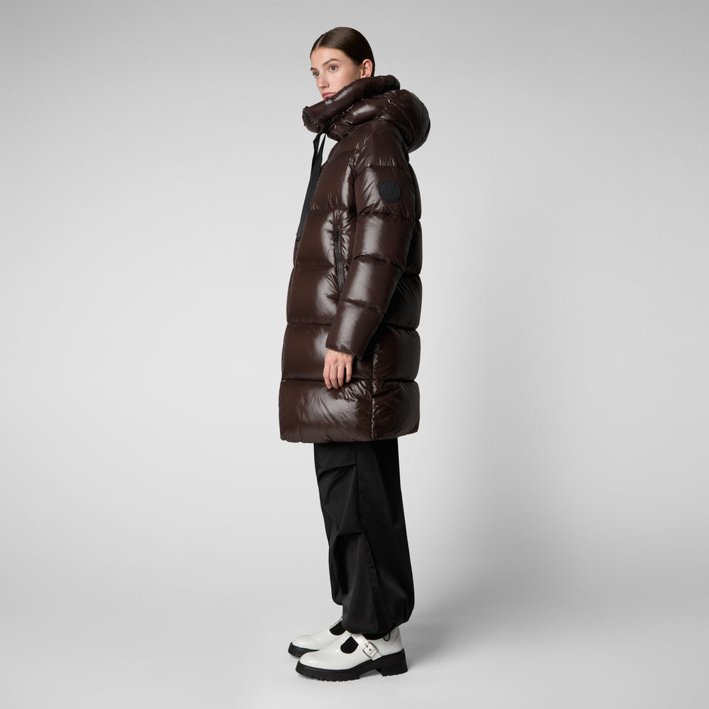 Save the duck PIUMINO ANIMAL FREE CON CAPPUCCIO DONNA ISABEL MARRONE NERO Fino Al -60%