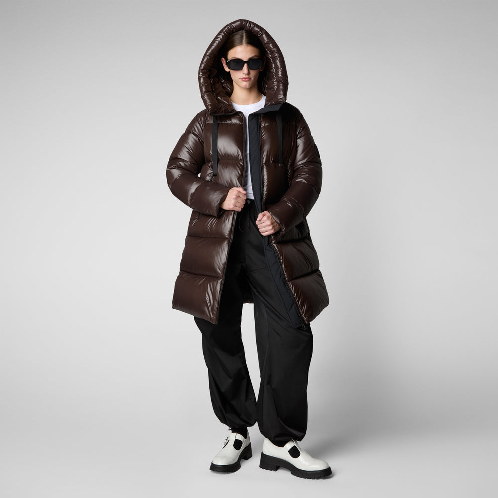 Save the duck PIUMINO ANIMAL FREE CON CAPPUCCIO DONNA ISABEL MARRONE NERO Fino Al -60%