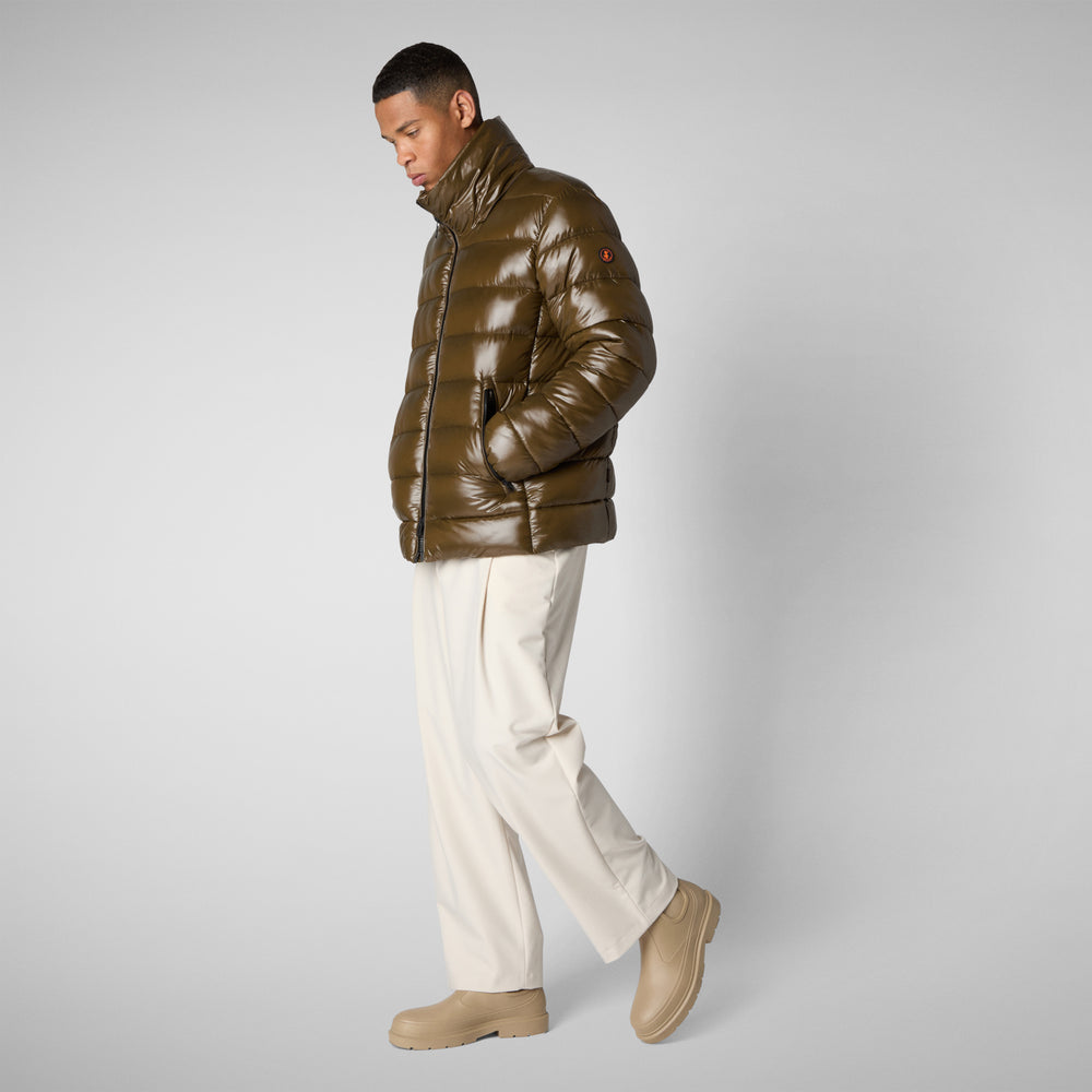 Save the duck PIUMINO ANIMAL FREE CON CAPPUCCIO UOMO FLORIAN VERDE CORTECCIA Saldi Di Fabbrica