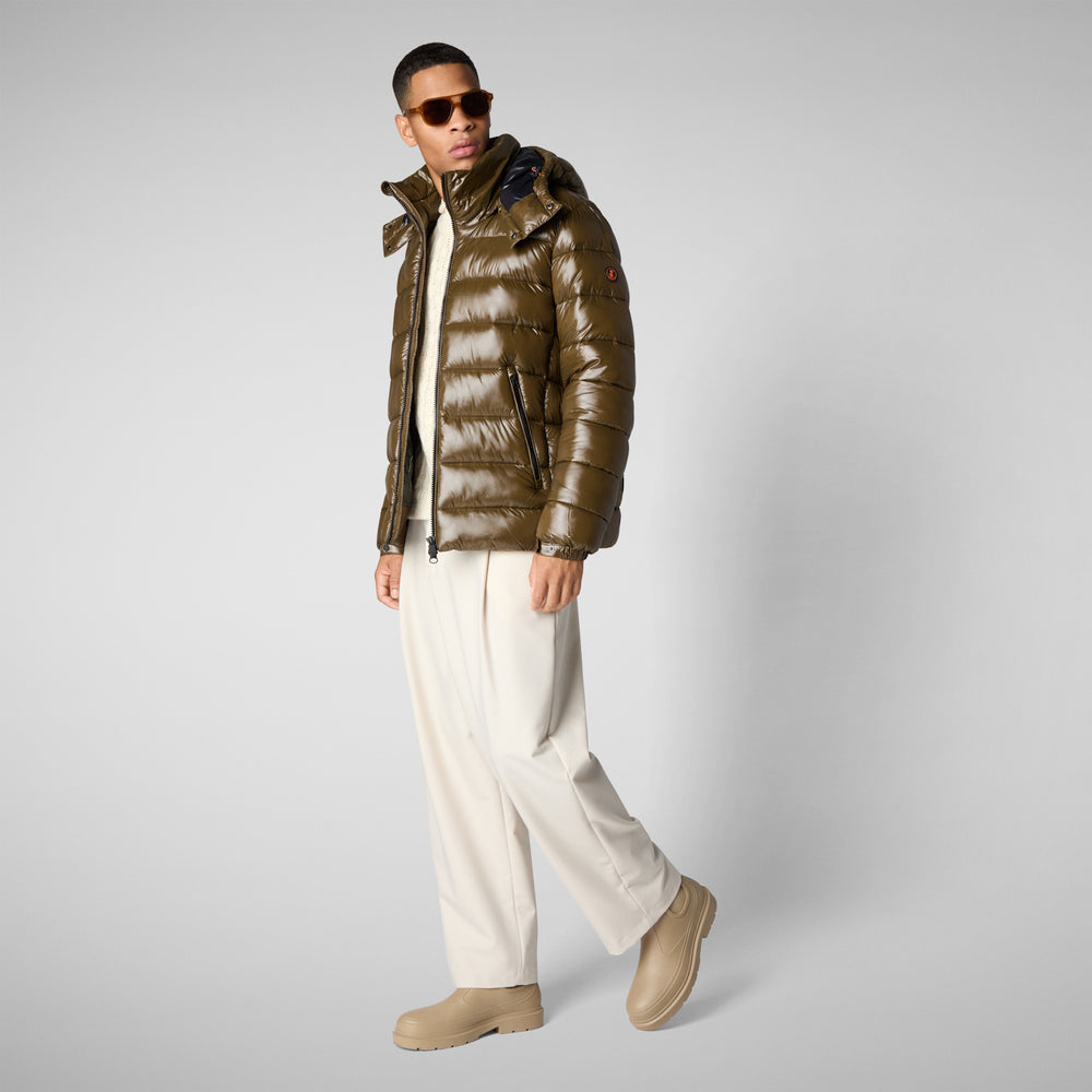Save the duck PIUMINO ANIMAL FREE CON CAPPUCCIO UOMO FLORIAN VERDE CORTECCIA Saldi Di Fabbrica