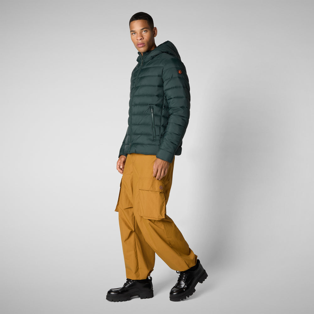 Save the duck PIUMINO ANIMAL FREE CON CAPPUCCIO UOMO HECTOR VERDE NERO Promozione Limitata
