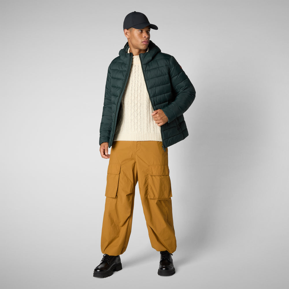Save the duck PIUMINO ANIMAL FREE CON CAPPUCCIO UOMO HECTOR VERDE NERO Promozione Limitata