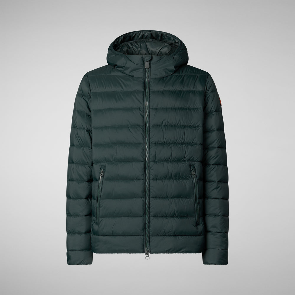 Save the duck PIUMINO ANIMAL FREE CON CAPPUCCIO UOMO HECTOR VERDE NERO Promozione Limitata