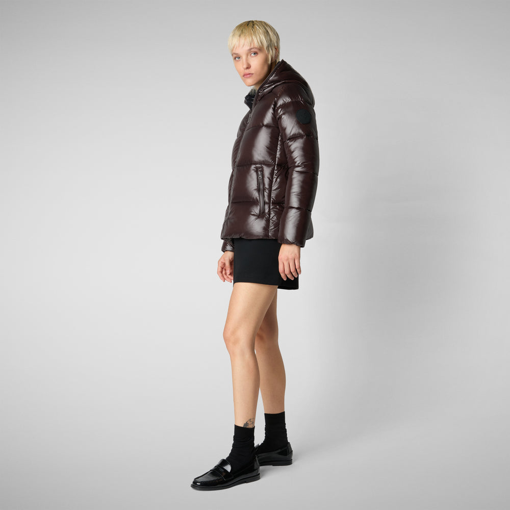 Save the duck PIUMINO ANIMAL FREE CON CAPPUCCIO DONNA LOIS MARRONE NERO Online Outlet