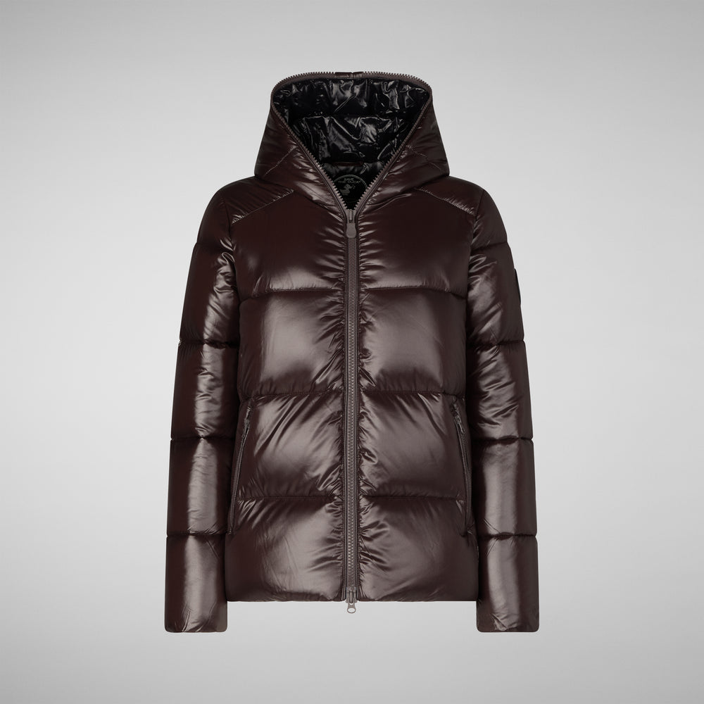 Save the duck PIUMINO ANIMAL FREE CON CAPPUCCIO DONNA LOIS MARRONE NERO Online Outlet