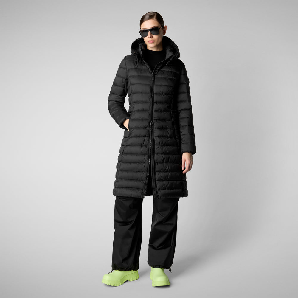 Save the duck PIUMINO ANIMAL FREE CON CAPPUCCIO DONNA EILEEN NERO Liquidazione